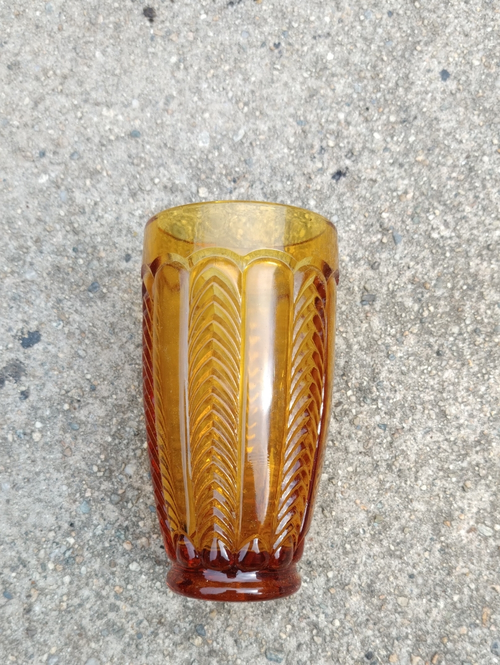 Amber Pressed Glass Tumbler with Patterned Panels